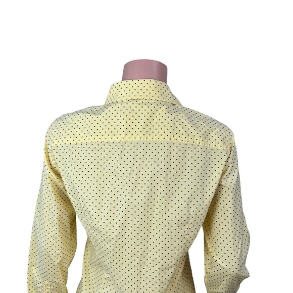 L.L.Bean Women's Button Front Blouse SZ M Reg-Yellow Polka Dot-Roll Tap Sleeve - Picture 12 of 14